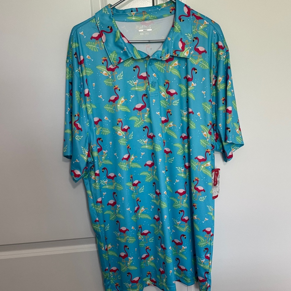 BCG Blue Flamingo Print Polo Shirt
